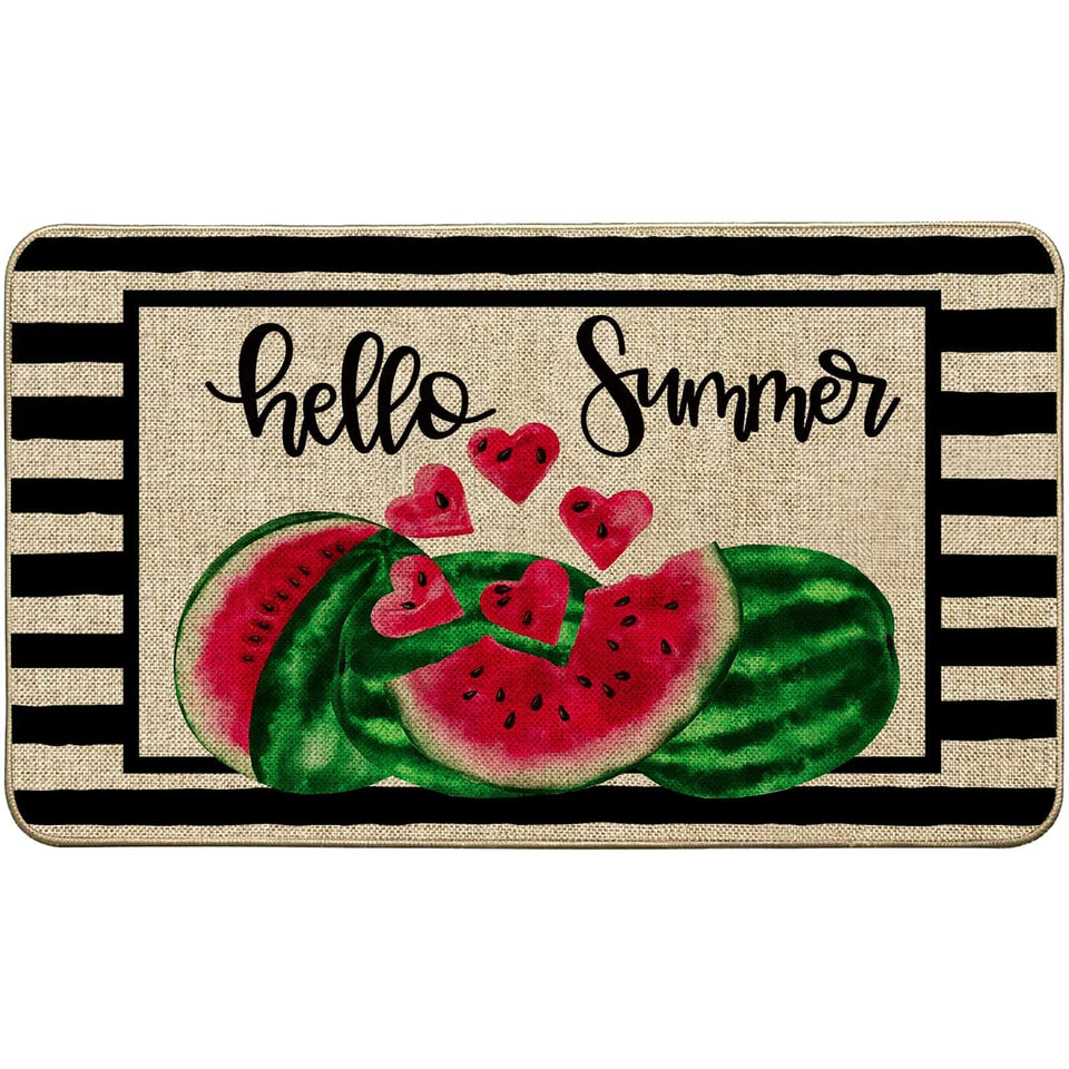 Baccessor Hello Summer Watermelon doormat front view adds seasonal charm and welcomes guests.