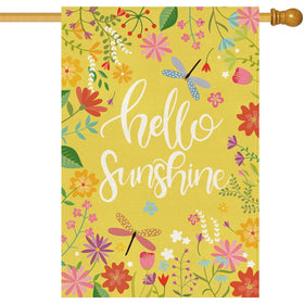 Baccessor Hello Sunshine floral burlap welcome flag brightens entryways from both sides