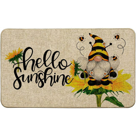 Baccessor Hello Sunshine Doormat front view with cheerful sunflowers for curb appeal.