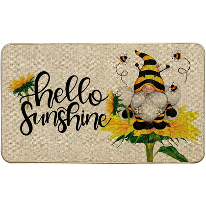 Baccessor Hello Sunshine Doormat front view with cheerful sunflowers for curb appeal.