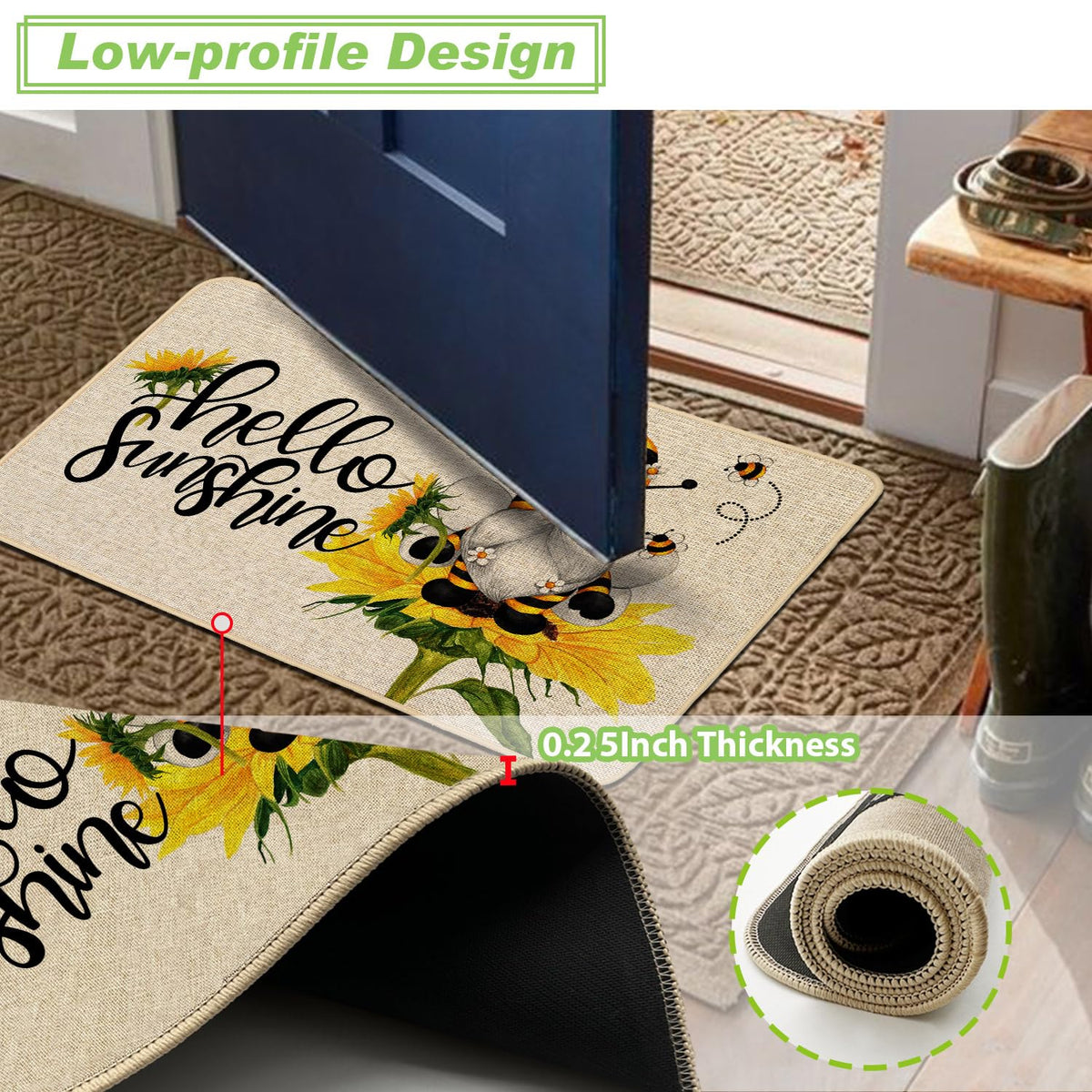 Baccessor Hello Sunshine Doormat indoor-outdoor use for versatile entryway decor.