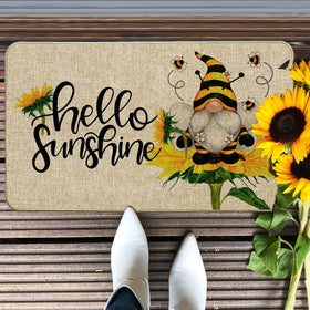 Baccessor Hello Sunshine Doormat texture close-up showing burlap surface and design.
