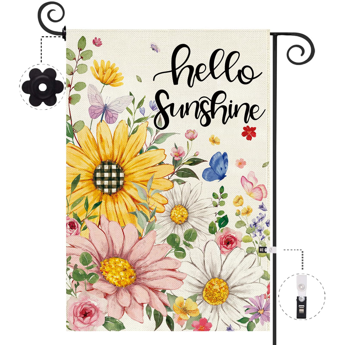 Baccessor Hello Sunshine Sunflowers Daisy garden flag offers a bright welcome for your yard.