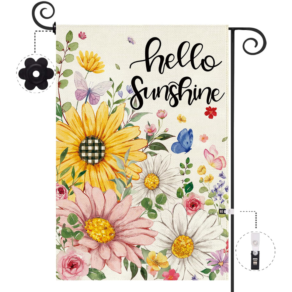 Baccessor Hello Sunshine Sunflowers Daisy garden flag offers a bright welcome for your yard.