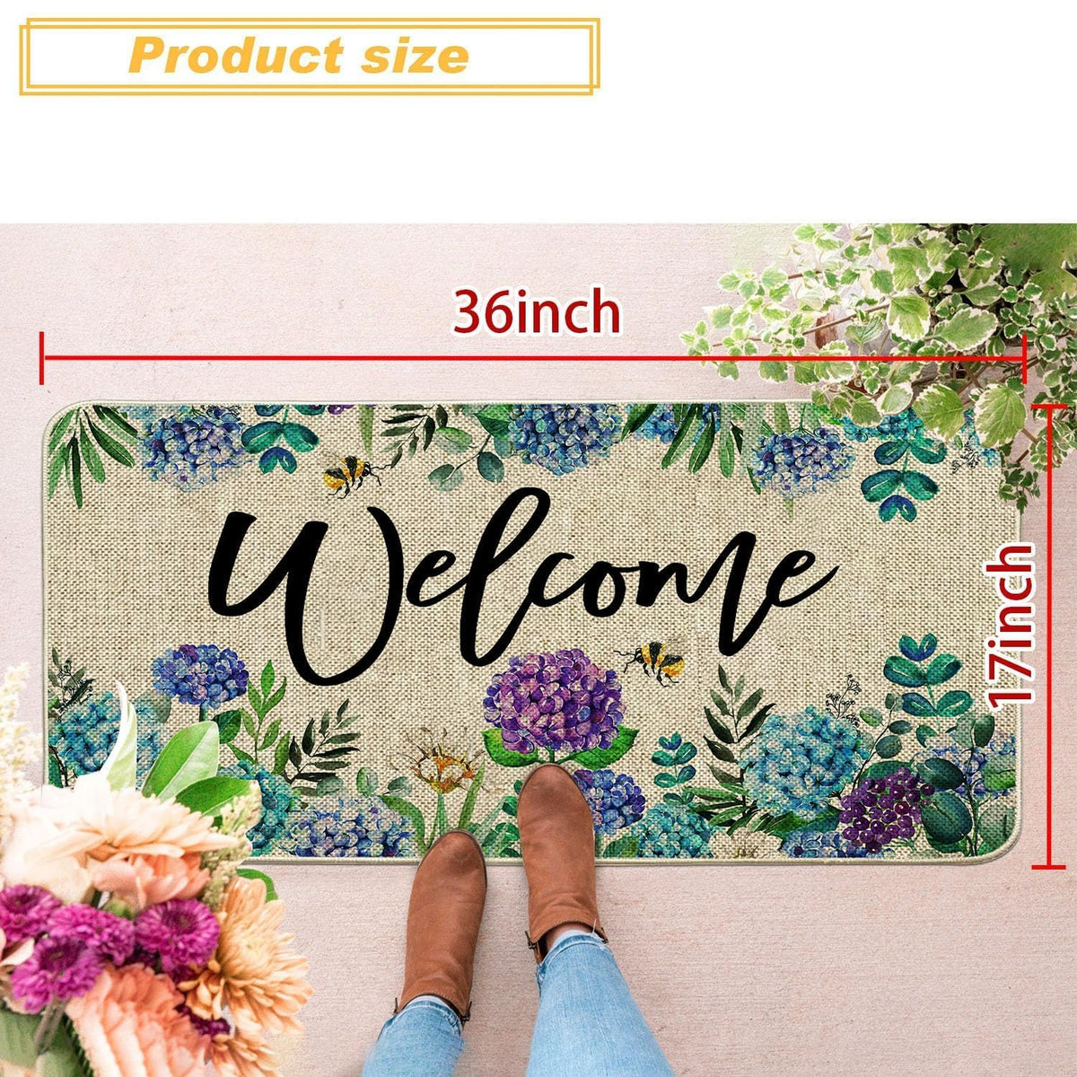 Baccessor Hydrangea doormat burlap surface traps dirt