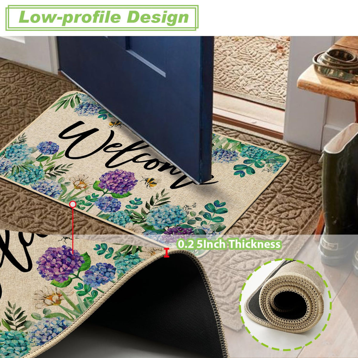 Baccessor Hydrangea doormat traps dirt and moisture to reduce mess