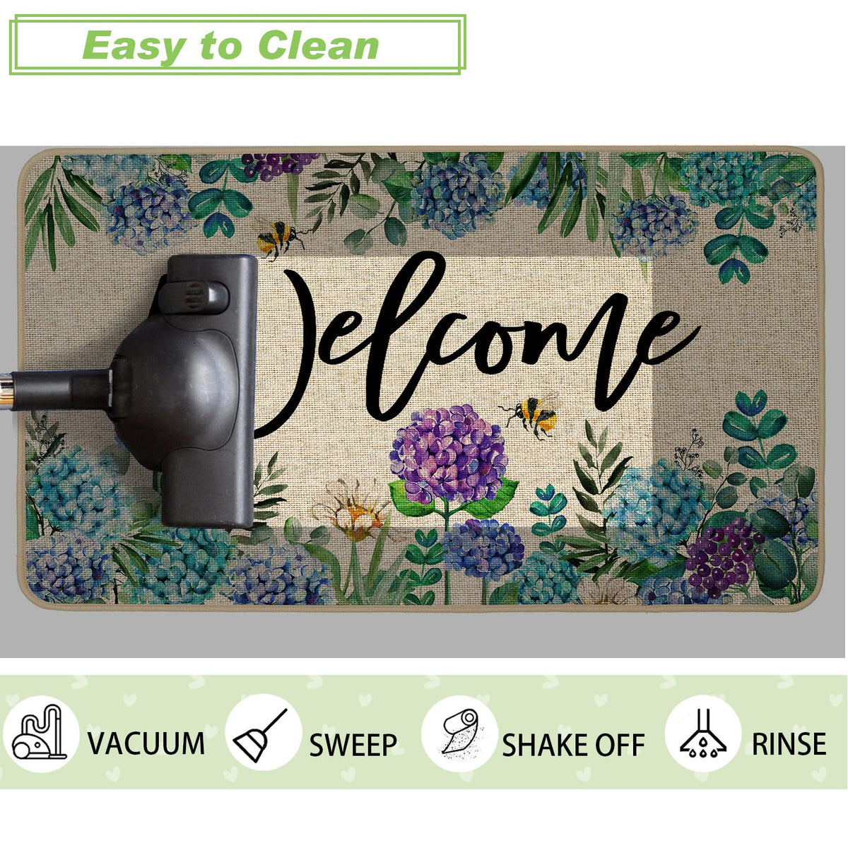 Baccessor Hydrangea doormat easy to clean with tap, shake, or hose