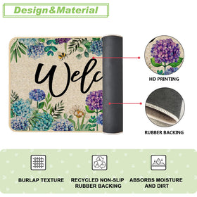 Baccessor Hydrangea doormat low-profile 0.25 inch fits under doors