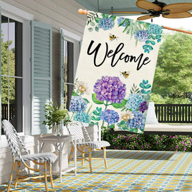Baccessor Hydrangea flag double-sided design visible on both sides.