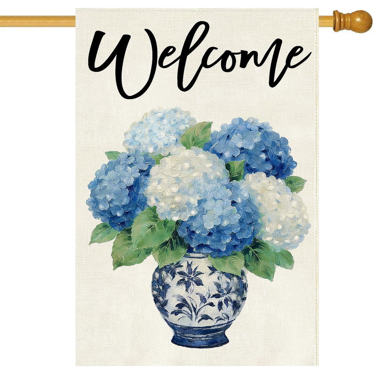 Baccessor hydrangea flag for the front yard, offering a welcoming outdoor display.