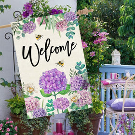 Baccessor hydrangea flower detail flag close-up highlights durable burlap