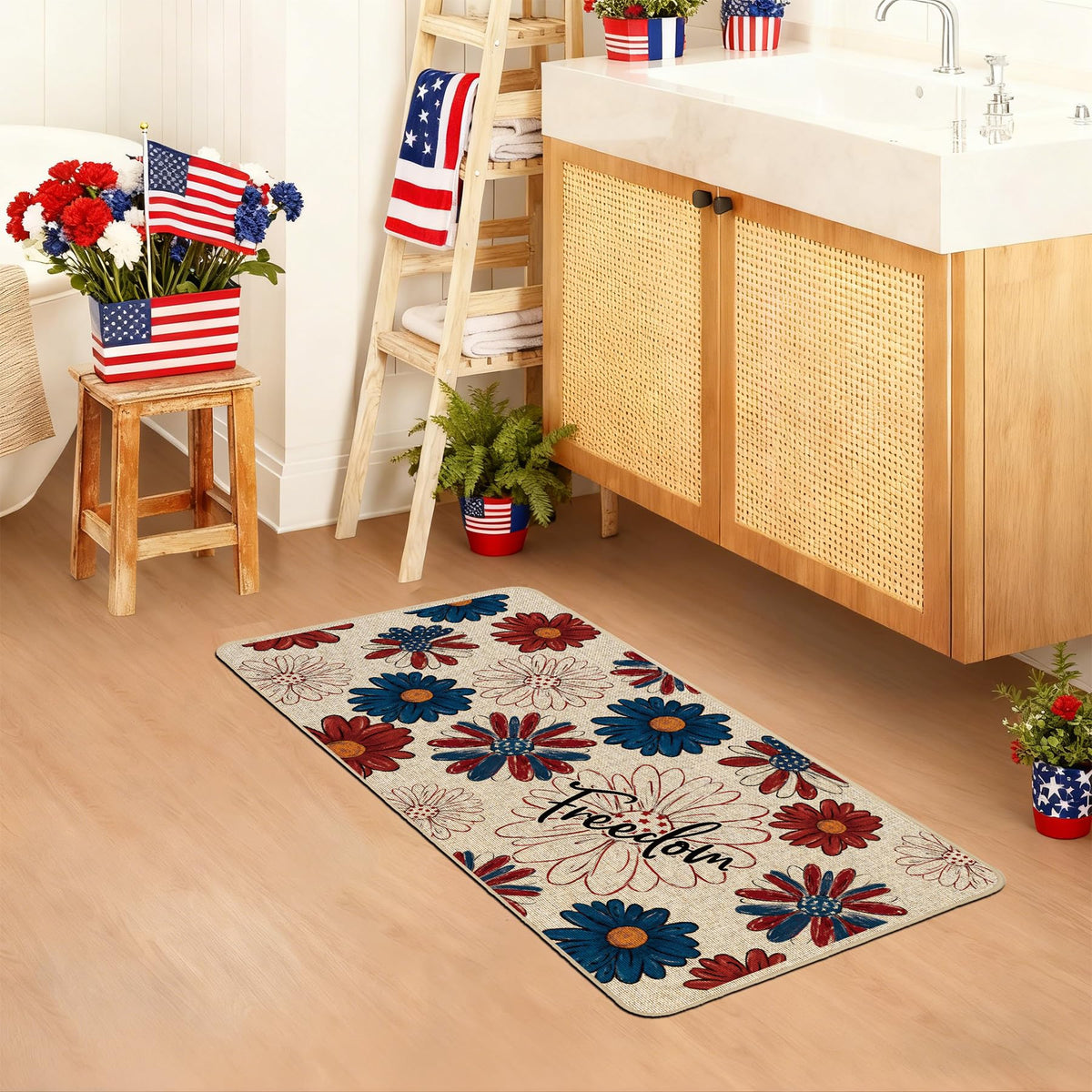 Baccessor Independence Day front door mat with non-slip backing.