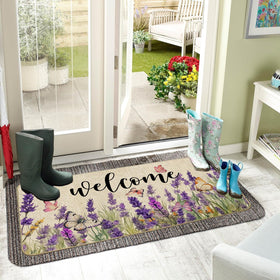 Baccessor lavender burlap texture mat shows rustic charm and durable surface.
