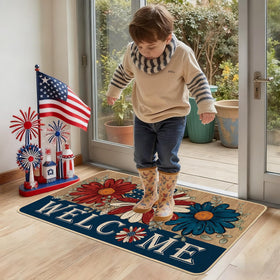 Baccessor Memorial Day daisies door mat suited for front porch use and weather-ready.