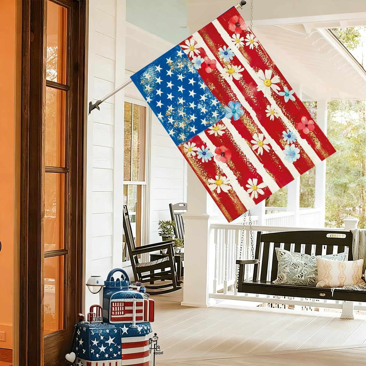 Baccessor Memorial Day flag with floral stripes enhances yard decor