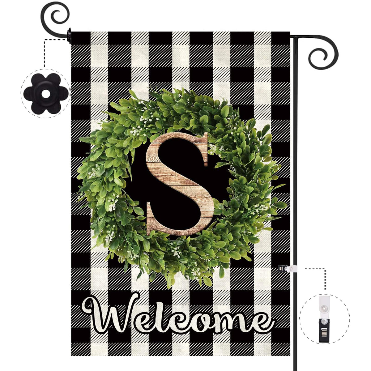 Baccessor monogram S garden flag 12-5x18 in for outdoor welcome display.