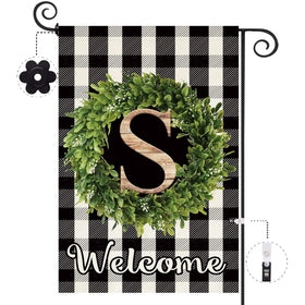 Baccessor monogram S garden flag 12-5x18 in for outdoor welcome display.