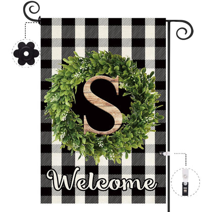 Baccessor monogram S garden flag 12-5x18 in for outdoor welcome display.