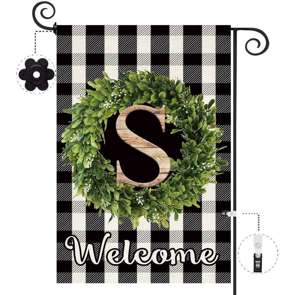 Baccessor monogram S garden flag 12-5x18 in for outdoor welcome display.