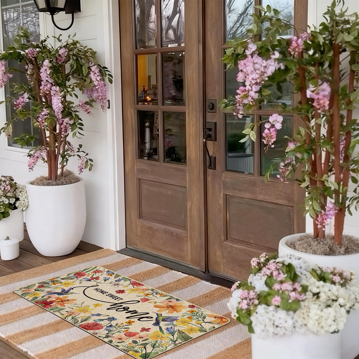 Baccessor Home Sweet Home mat shows non slip rubber backing for stability.