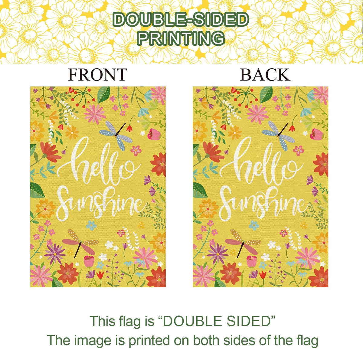 Baccessor Outdoor flag packaging indicating durable materials for seasons.