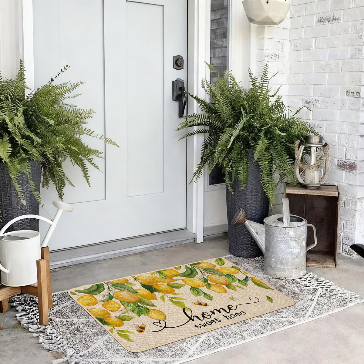 Baccessor Sunny yellow design livens patio, mudroom, or entryway.