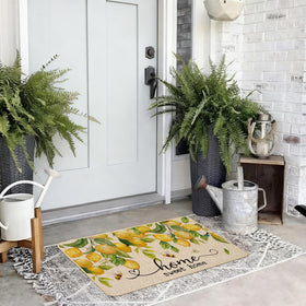 Baccessor Sunny yellow design livens patio, mudroom, or entryway.