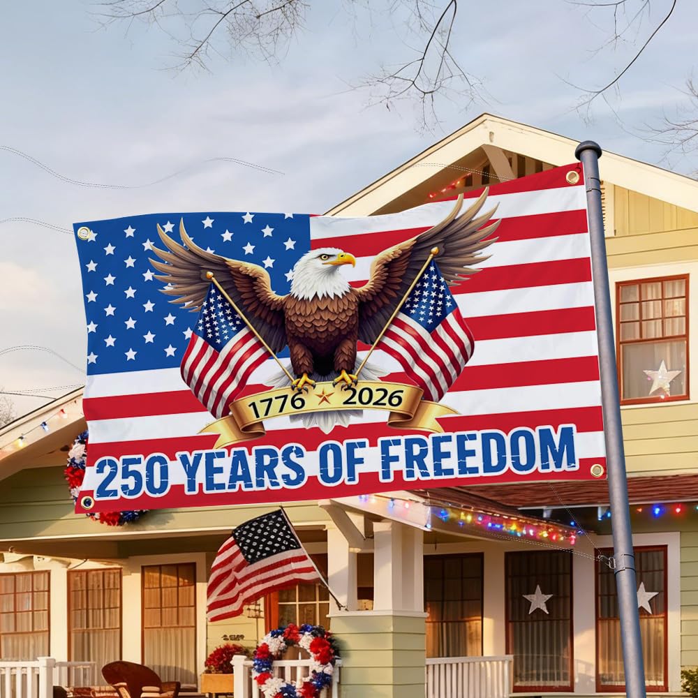 Baccessor patriotic banner in garden display for outdoor celebrations.
