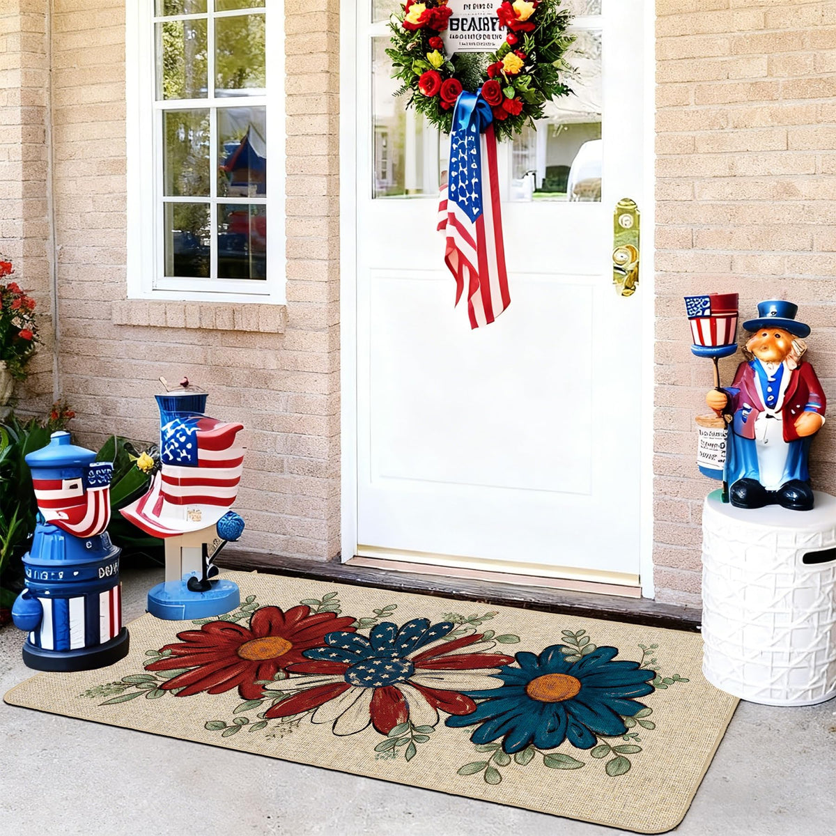 Baccessor Patriotic Daisy Eucalyptus Doormat dirt-trapping burlap keeps threshold clean