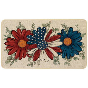 Baccessor Patriotic Daisy Eucalyptus Doormat front view highlights festive colors for entryways