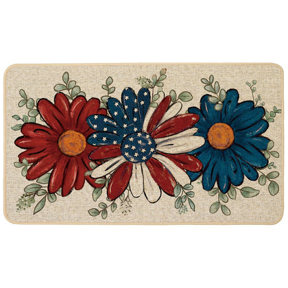Baccessor Patriotic Daisy Eucalyptus Doormat front view highlights festive colors for entryways