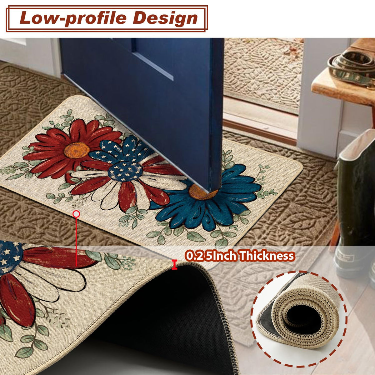 Baccessor Patriotic Daisy Eucalyptus Doormat suitable for indoor outdoor use