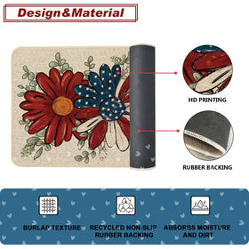 Baccessor Patriotic Daisy Eucalyptus Doormat low-profile 0.25 inch height for smooth door clearance