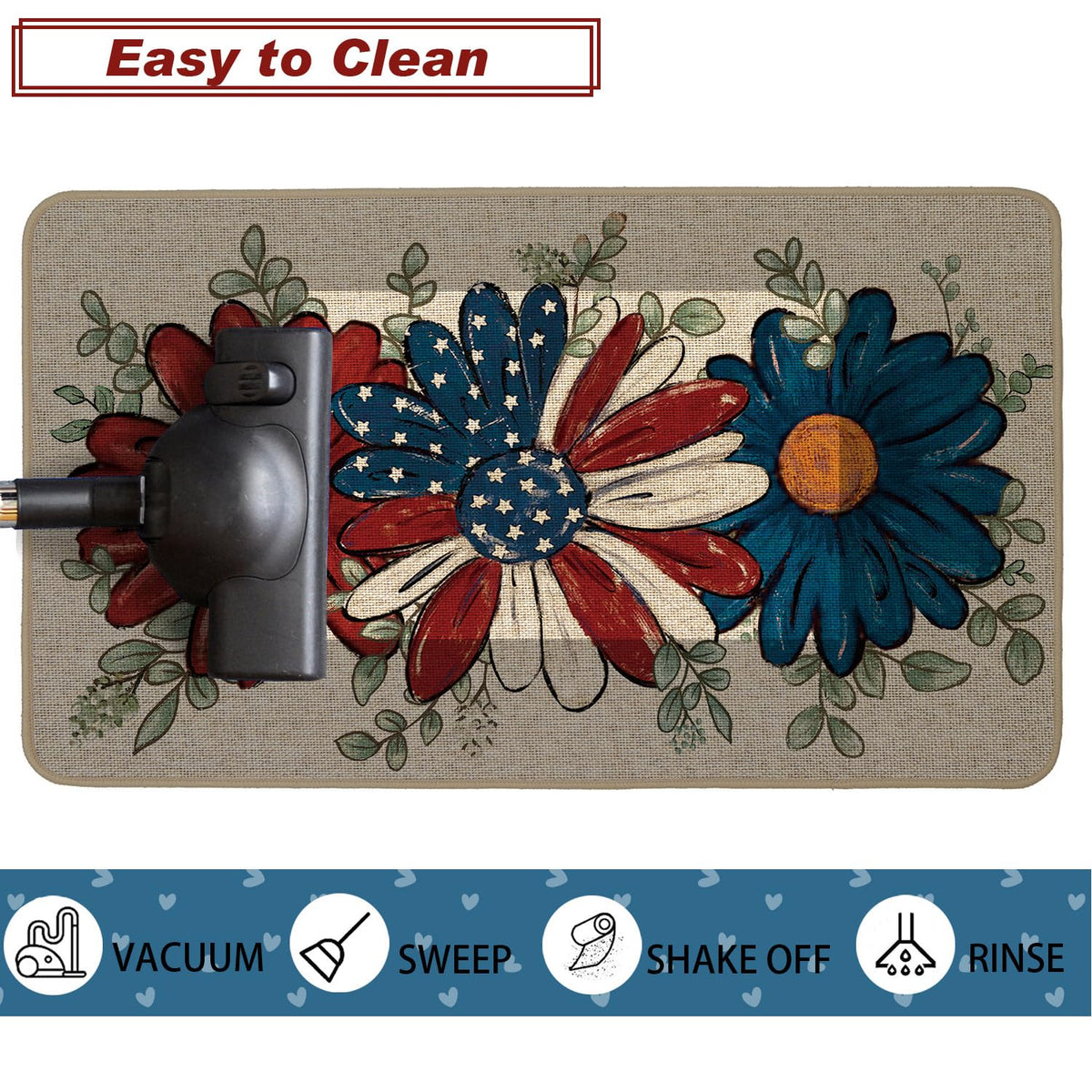 Baccessor Patriotic Daisy Eucalyptus Doormat washable and easy to clean after gatherings
