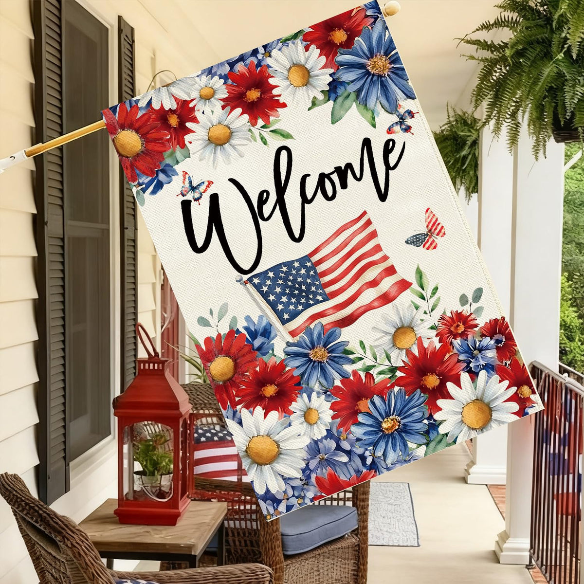 Baccessor Patriotic Daisy House Flag 28x40 double-sided view for versatile viewing angles.