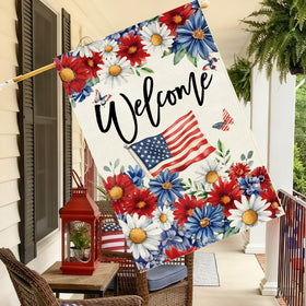 Baccessor Patriotic Daisy House Flag 28x40 double-sided view for versatile viewing angles.