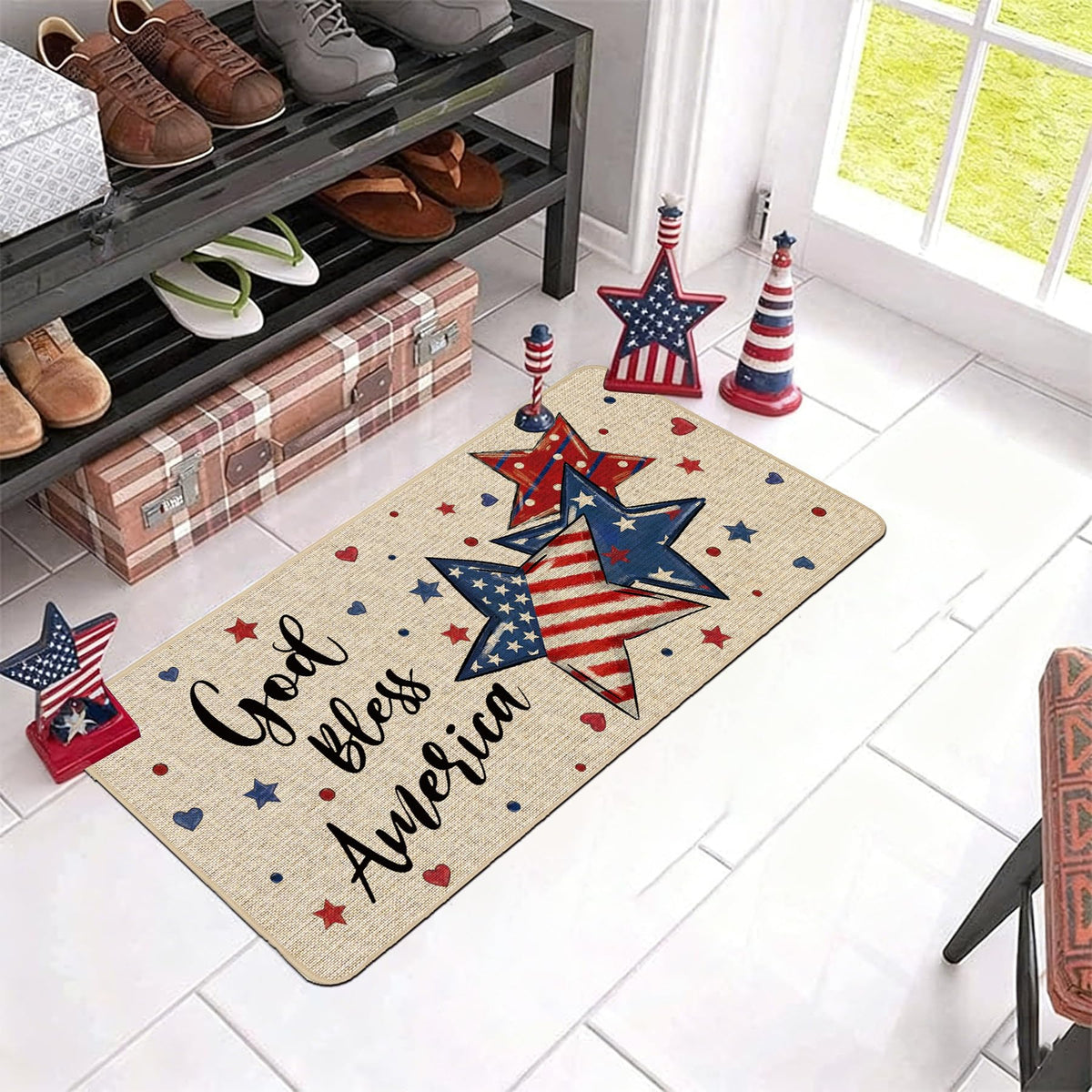 Baccessor Patriotic entry mat, low profile design fits under most doors