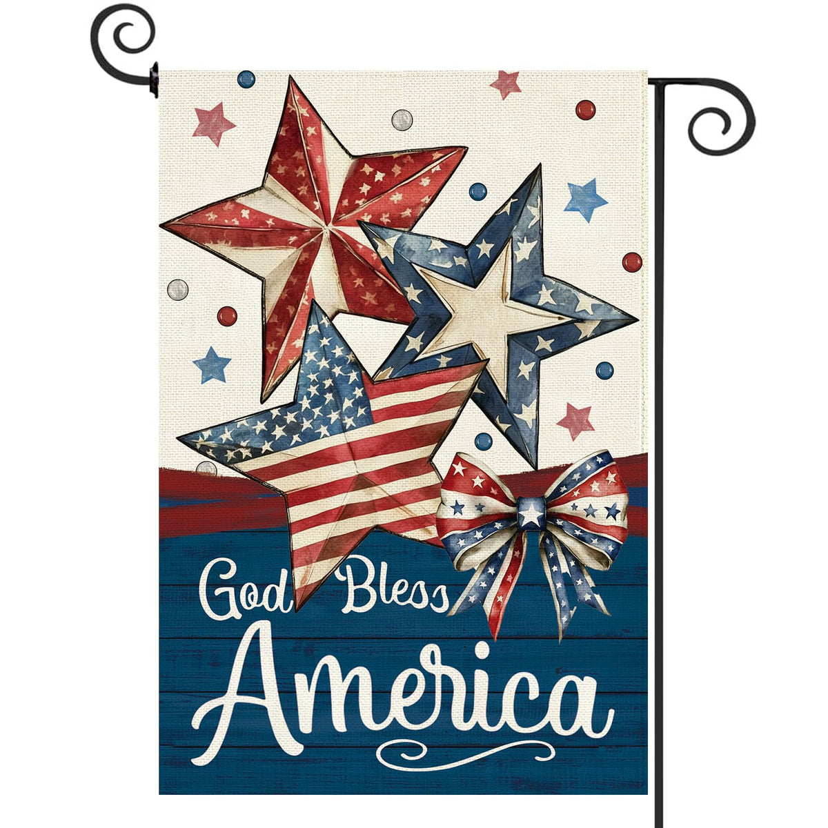 Baccessor Patriotic garden flag, front view, durable burlap for outdoor display.