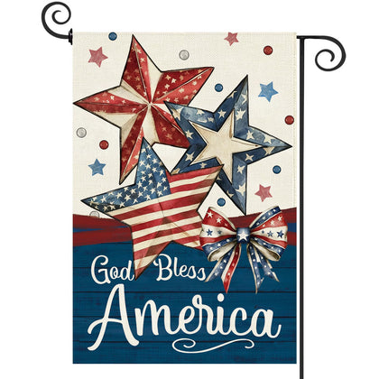 Baccessor Patriotic garden flag, front view, durable burlap for outdoor display.