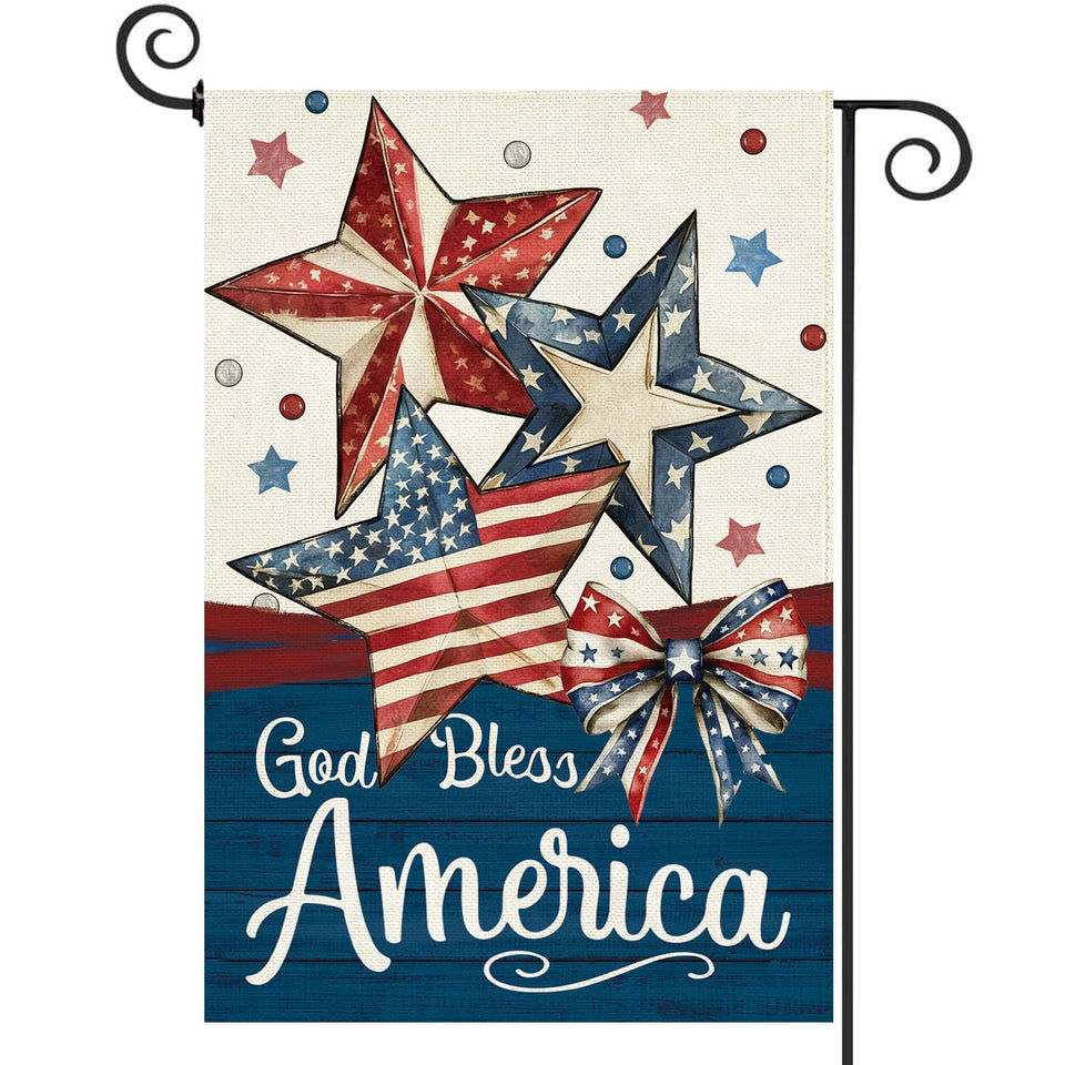 Baccessor Patriotic garden flag, front view, durable burlap for outdoor display.