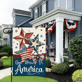 Baccessor flag, double-sided print readable from either garden angle.