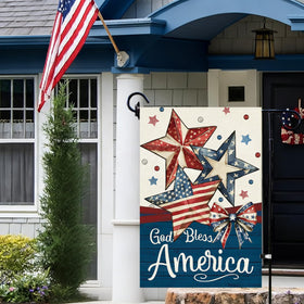 Baccessor welcome sign flag, double-sided print visible from both sides.