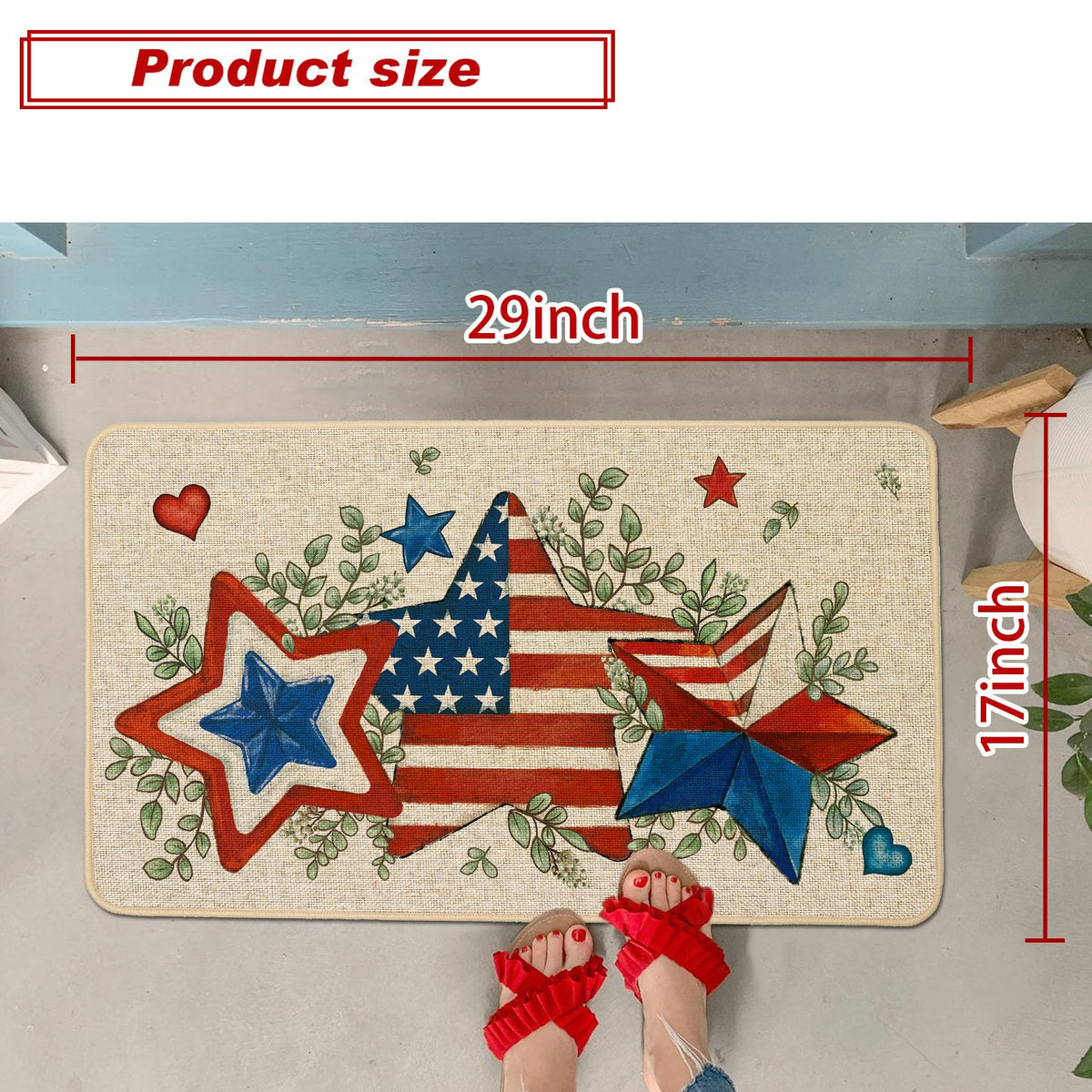 Baccessor Patriotic Stars Stripes Doormat non-slip backing shown on floor