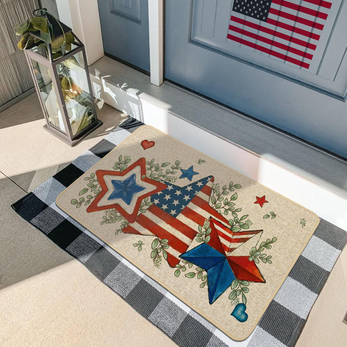 Baccessor Patriotic Stars Stripes Doormat outdoor porch scene