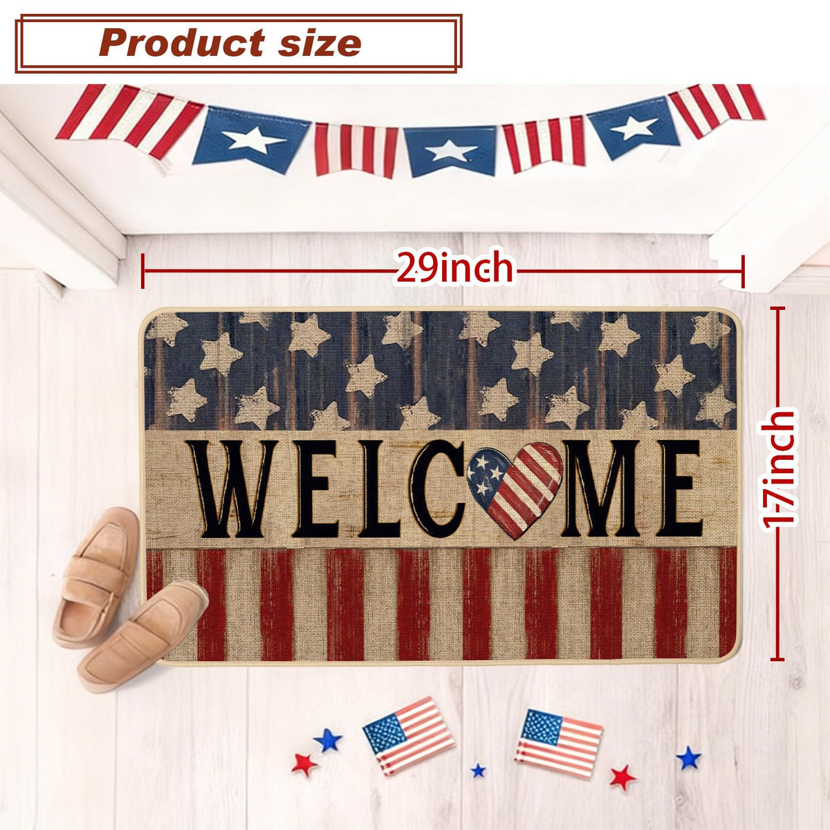 Baccessor Red, white, and blue patriotic mat adds farmhouse charm to entryways.