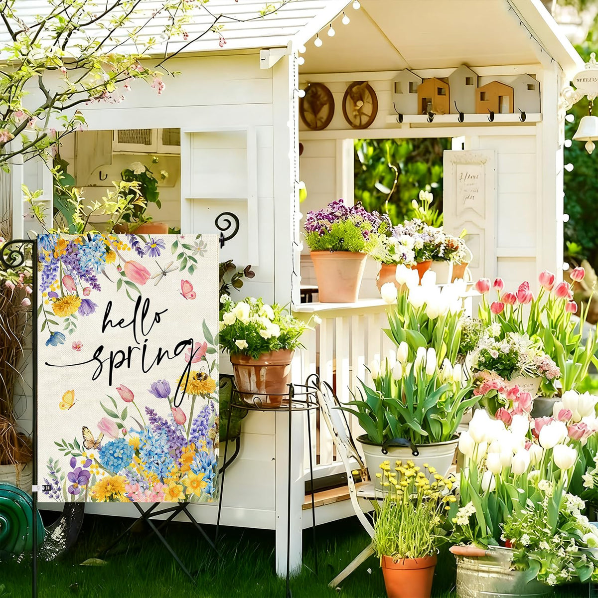Baccessor garden flag adds festive touches for holidays and seasons.