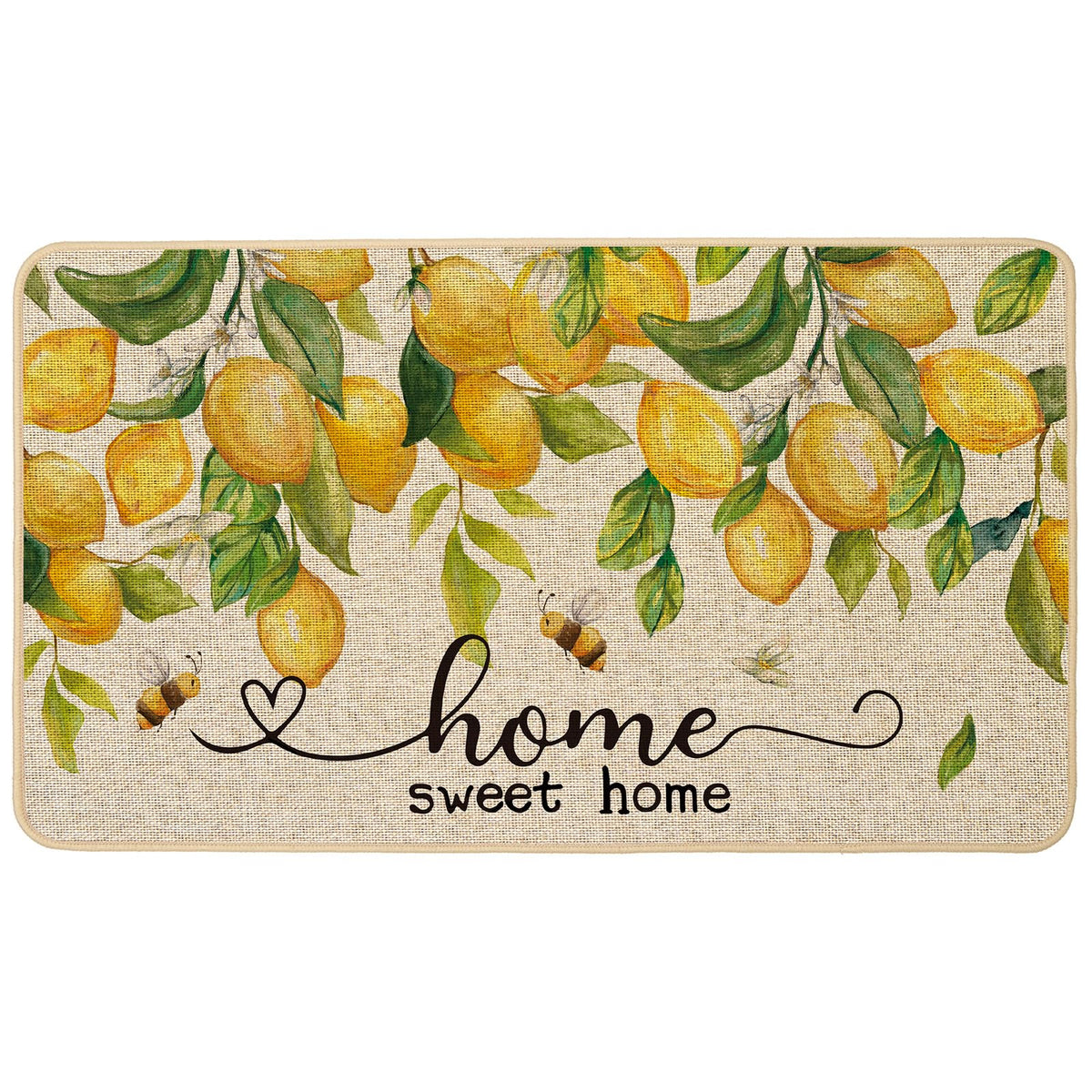 Baccessor Spring Doormat Lemon Bee welcomes guests at the entryway with sunny color.