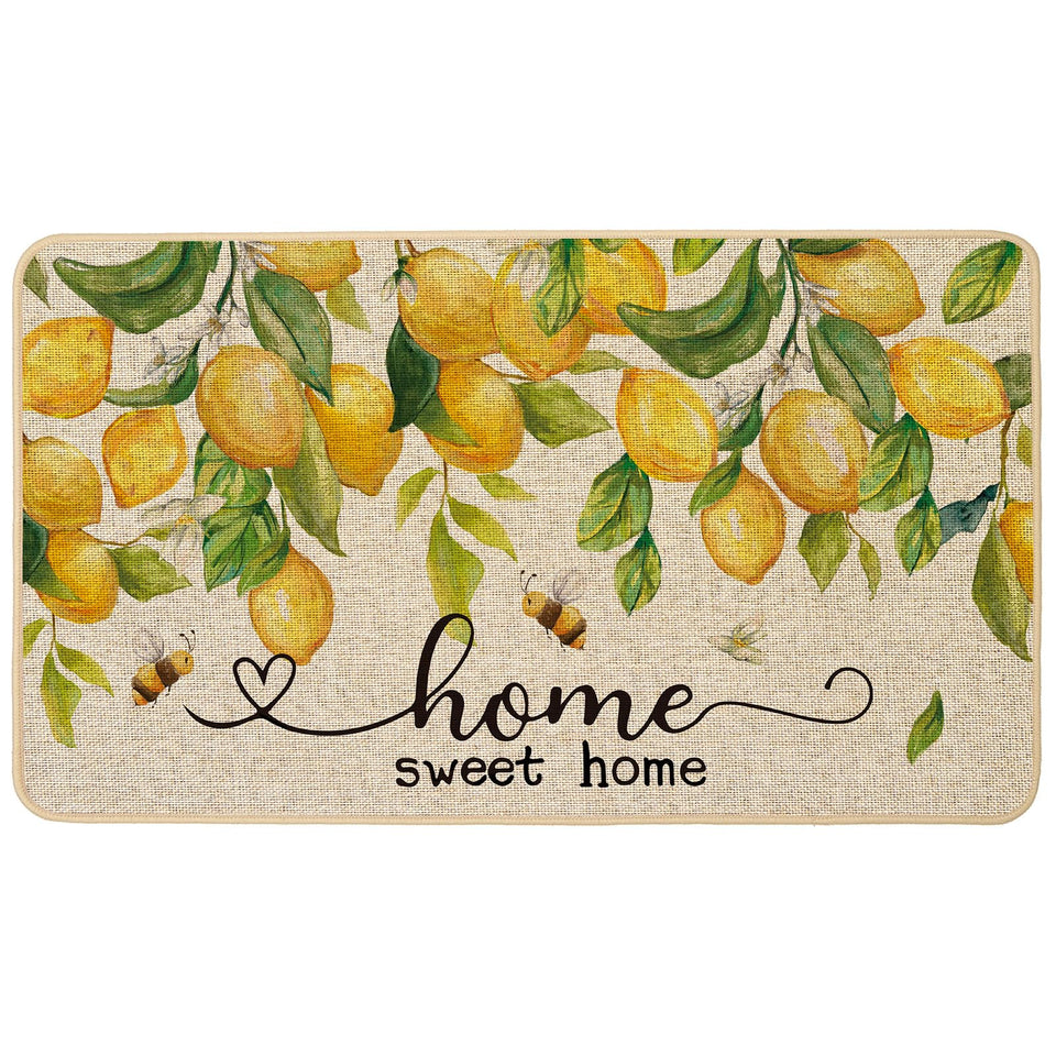 Baccessor Spring Doormat Lemon Bee welcomes guests at the entryway with sunny color.