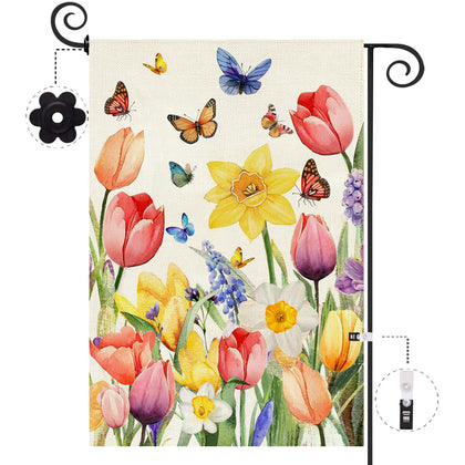 Baccessor Spring Easter Tulip Garden Flag, double-sided burlap, welcoming guests from every angle.