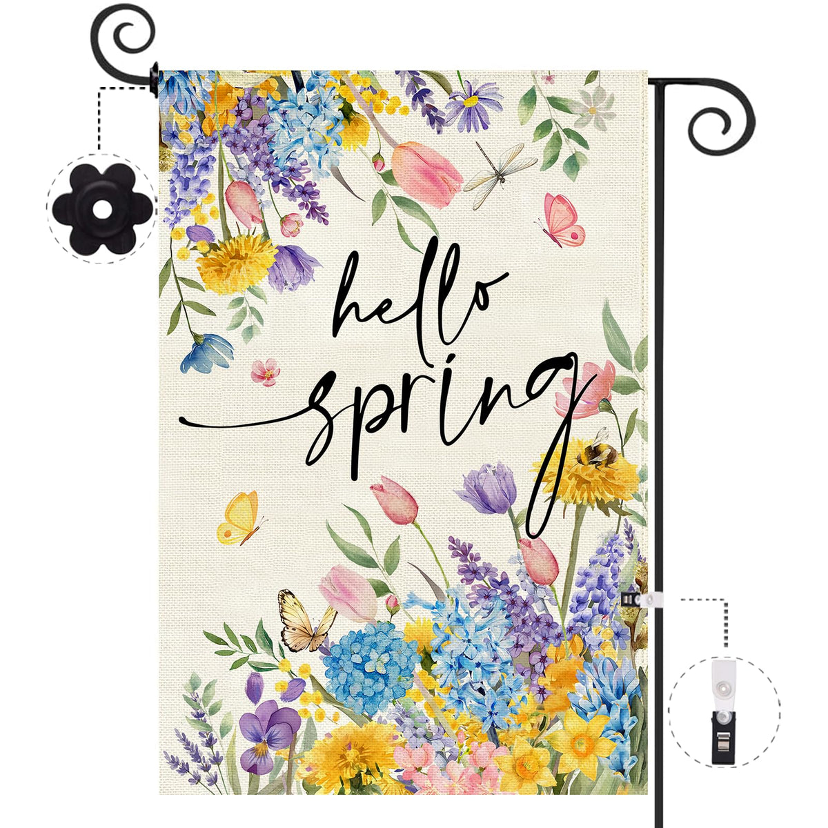 Baccessor spring garden flag in double-sided burlap with tulips, a bright welcome.